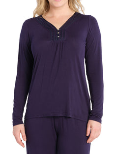 Night Sky Bamboo Elastane Henley Tee | Womens winter pyjama tops | Magnolia Lounge Australia