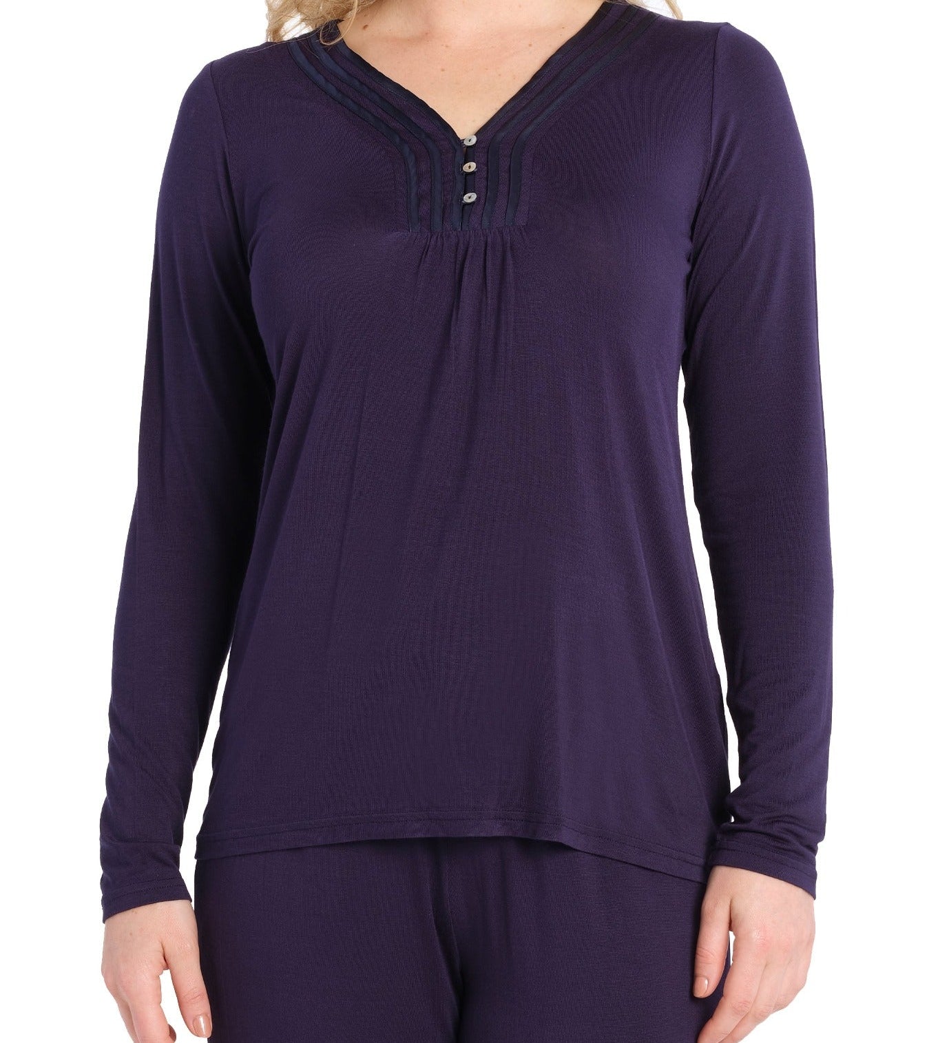 Night Sky Bamboo Elastane Henley Tee | Womens winter pyjama tops | Magnolia Lounge AustraliaNight Sky Bamboo Elastane Henley Top & Tapered Pant Set | Magnolia Lounge Australia