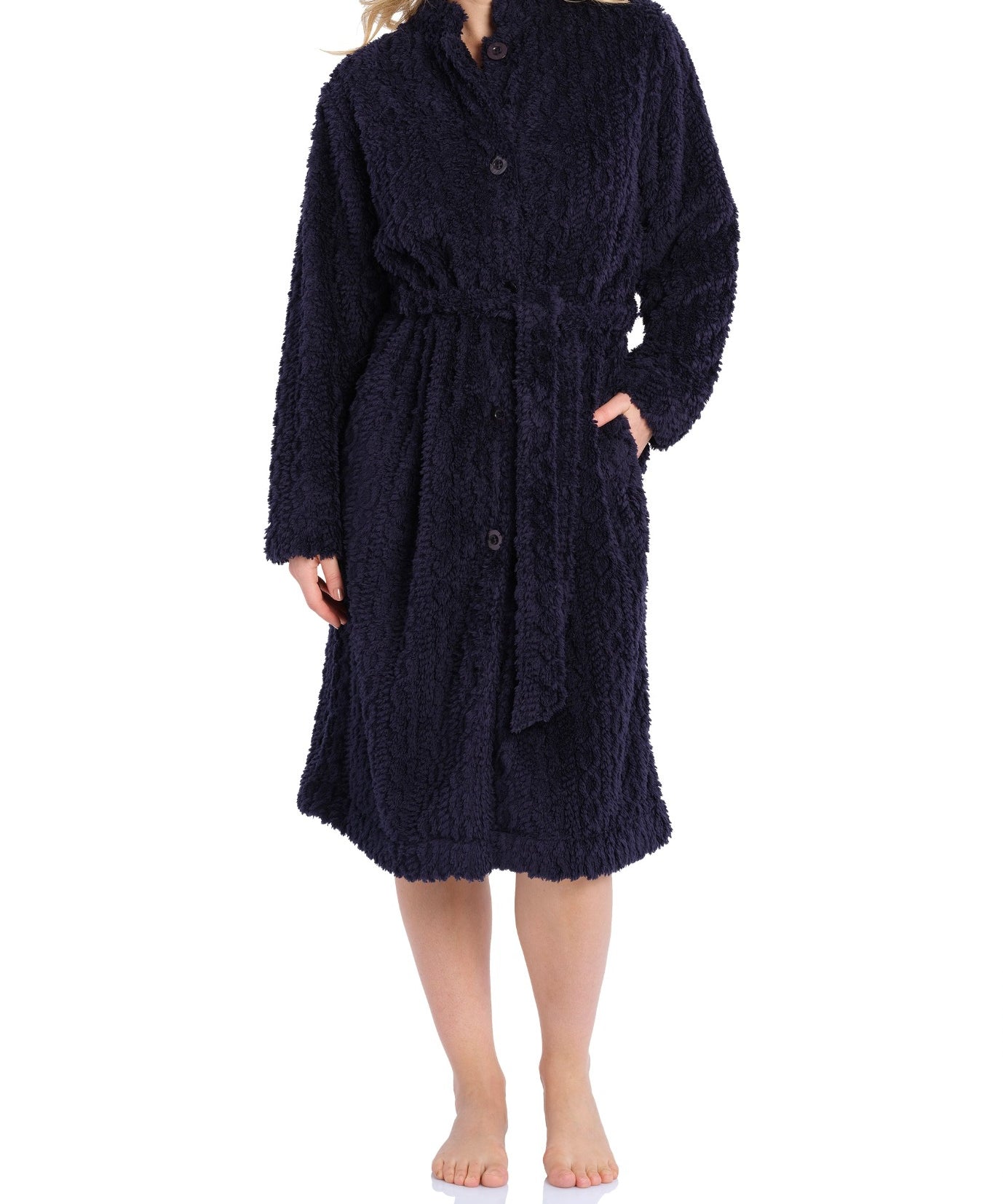 Navy Button Up Fleece Dressing Gown | Womens winter dressing gowns | Magnolia Lounge Australia