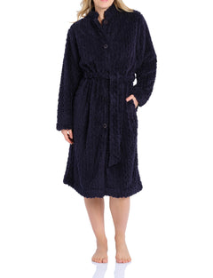 Navy Button Up Fleece Dressing Gown | Womens winter dressing gowns | Magnolia Lounge Australia