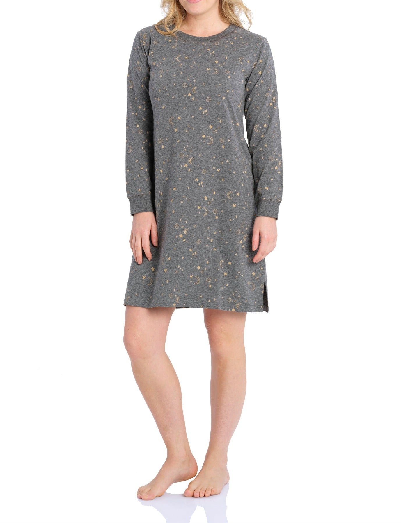 Starry Night Cotton Jersey Long Sleeve Nightie | Shop Womens Winter Nighties Australia | Magnolia Lounge Australia