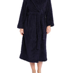 Navy Shawl Collar Fleece Dressing Gown | Womens Winter Dressing Gown | Magnolia Lounge Australia