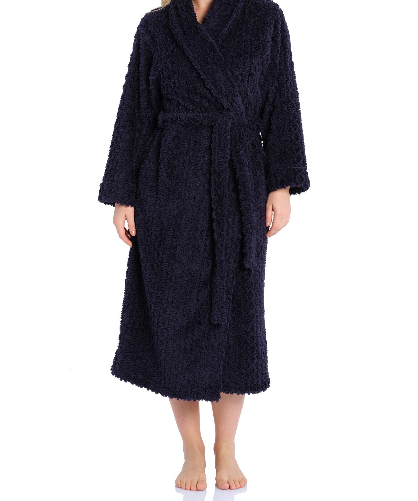 Navy Shawl Collar Fleece Dressing Gown | Womens Winter Dressing Gown | Magnolia Lounge Australia