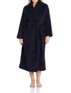 Navy Shawl Collar Fleece Dressing Gown | Womens Winter Dressing Gown | Magnolia Lounge Australia