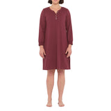 Burgundy Cotton Jersey Long Sleeve Henley Nightie