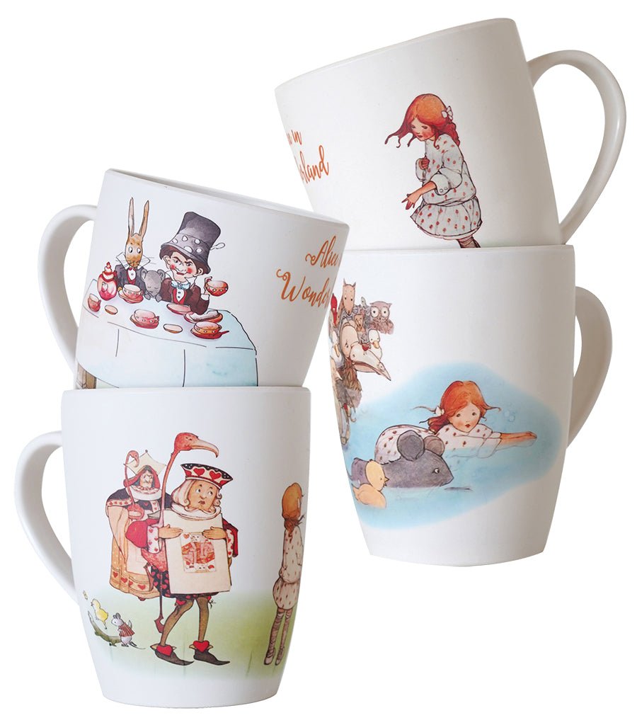 Bamboo Gift Set - Alice in Wonderland Bamboo Mugs Set of 4 Young Spirit