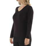 Women's Black Premium Bamboo V Neck Top