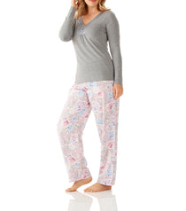 Charcoal Henley Tee and Ariana Floral Viscose Cotton Pant Pyjama Set | Women's Winter PJ Sets | Magnolia Lounge Australia