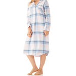 Ava Check Flannelette Cotton Midi Length Nightshirt Magnolia Lounge
