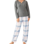 Women's Grey Marle Cotton Long Sleeve Henley Pyjama Top | Magnolia Lounge Australia