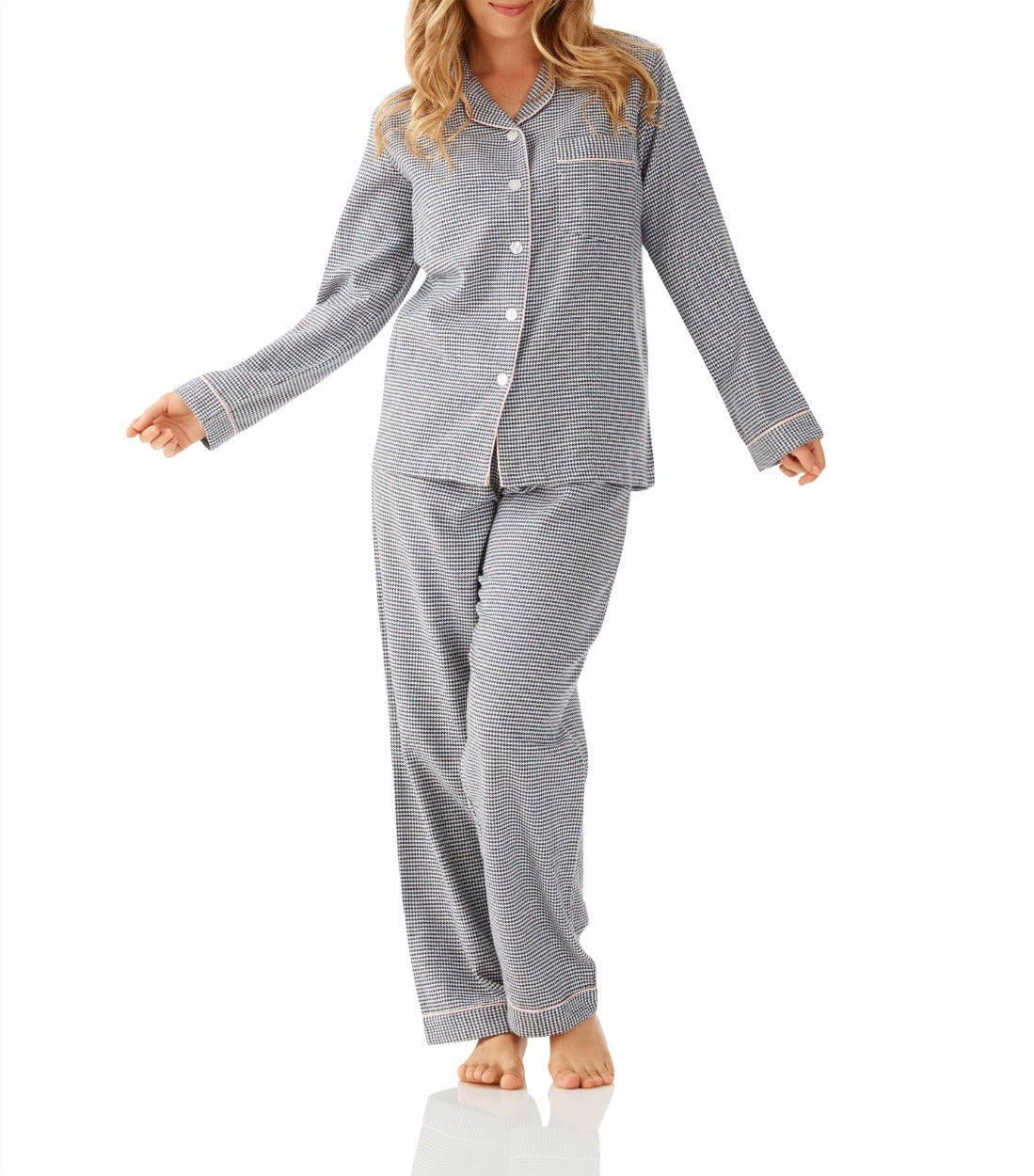 Ava Houndstooth Flannelette Cotton Pyjama Set