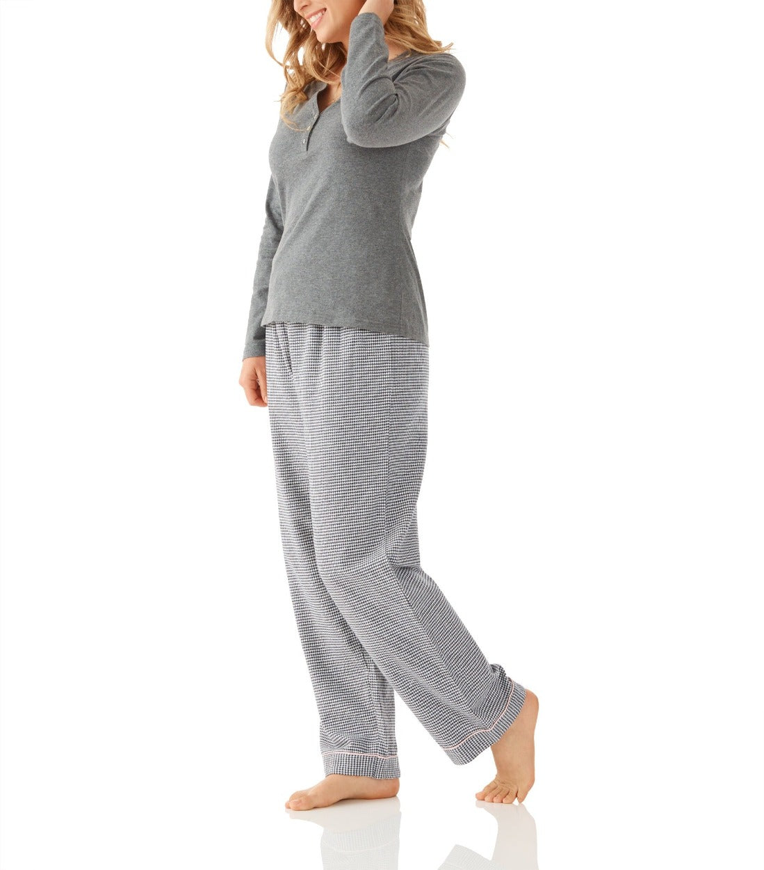 Charcoal Henley Tee & Ava Houndstooth Flannel Pant Pyjama Set