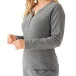 Women's Grey Marle Cotton Long Sleeve Henley Pyjama Top | Magnolia Lounge Australia