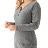 Women's Grey Marle Cotton Long Sleeve Henley Pyjama Top | Magnolia Lounge Australia