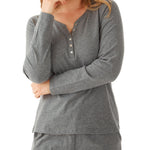 Women's Grey Marle Cotton Long Sleeve Henley Winter Pyjama Top | Magnolia Lounge Australia
