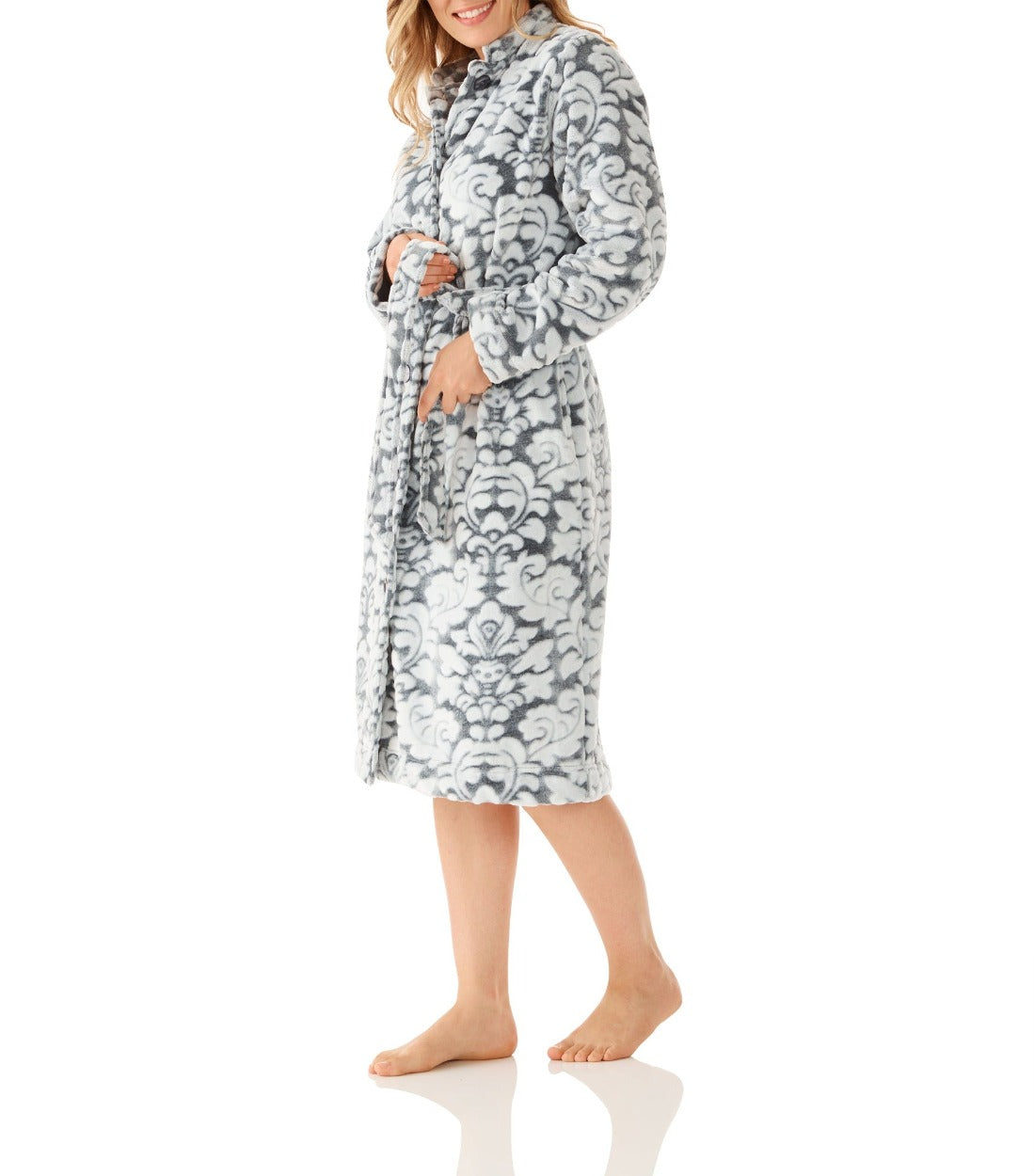 Women's Winter dressing Gown | Damask Button Up Fleece Dressing Gown | Magnolia Lounge Australia