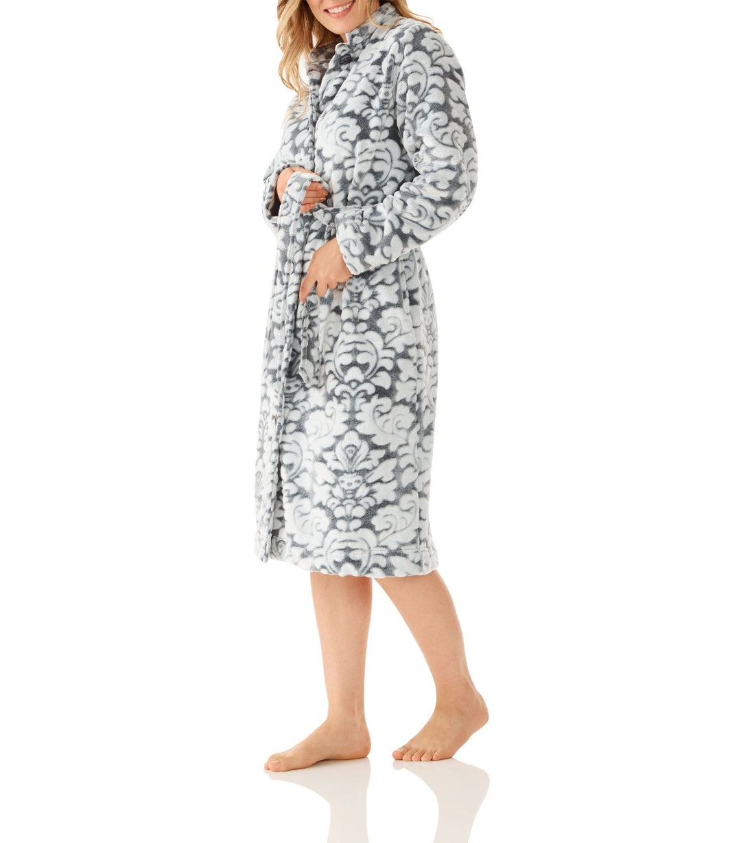 Button Up Fleece Dressing Gown Women's Winter Dressing Gowns