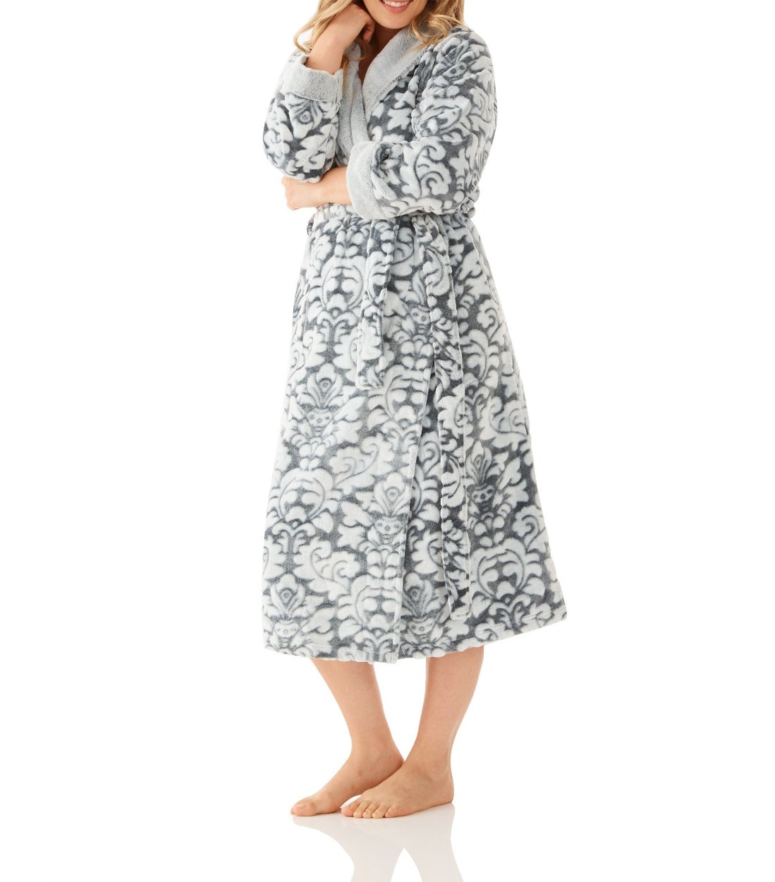 Women's Winter Dressing Gown | Damask Shawl Collar Damask Shawl Collar Fleece Dressing Gown Magnolia Lounge
