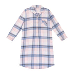 Ava Check Flannelette Cotton Midi Length Nightshirt Magnolia Lounge