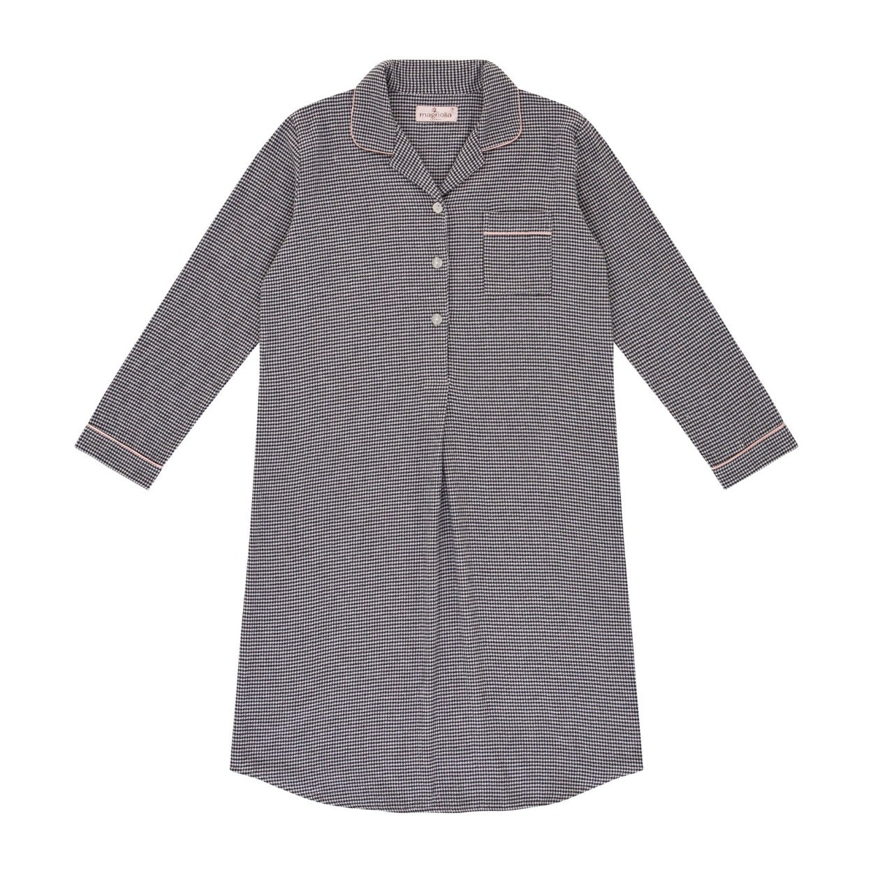 Ava Houndstooth Flannelette Cotton Midi Length Nightshirt | Magnolia Lounge Australia