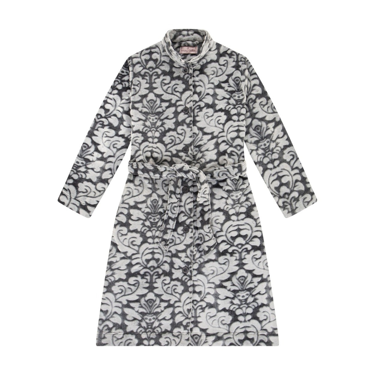 Damask Button Up Fleece Dressing Gown Magnolia Lounge
