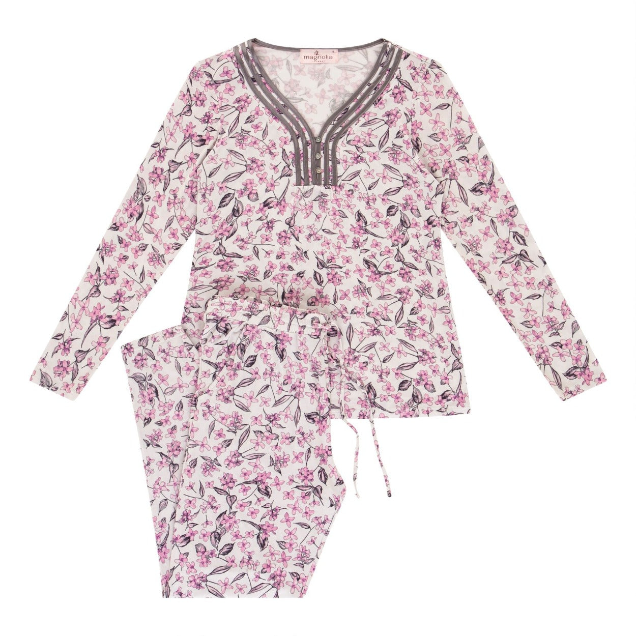 Jasmine Viscose Elastane Henley Tee & Tapered Pant Set Magnolia Lounge