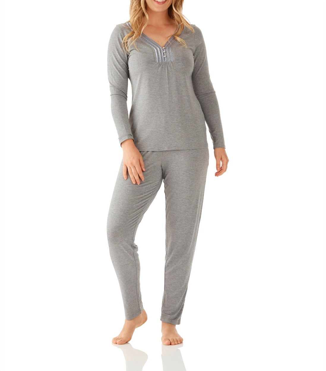 Leila Bamboo Elastane Henley Tee Magnolia Lounge