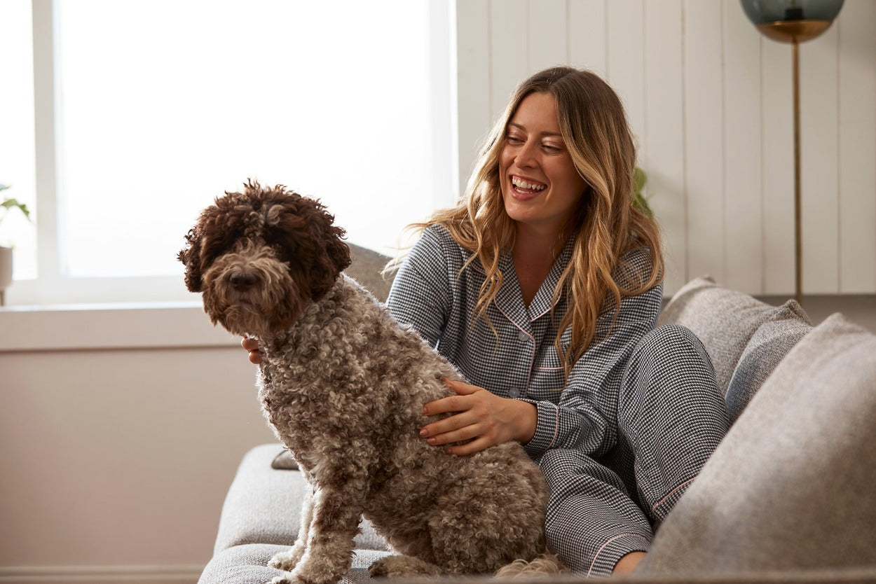 Ava Houndstooth Flannelette Cotton Pyjama Set Magnolia Lounge