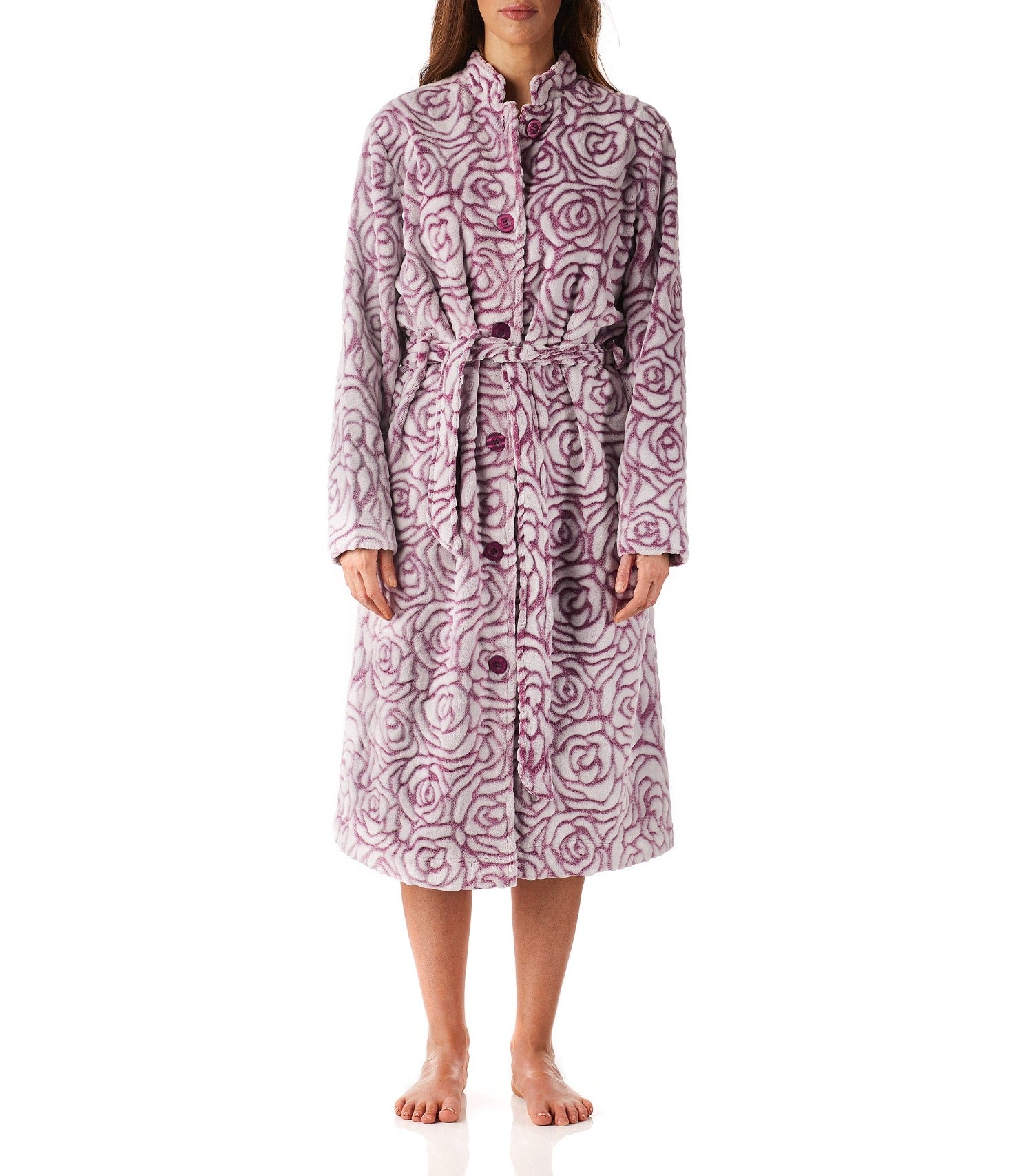 Women’s winter dressing gown | Raspberry Button Up Fleece Dressing Gown | Magnolia Lounge Australia
