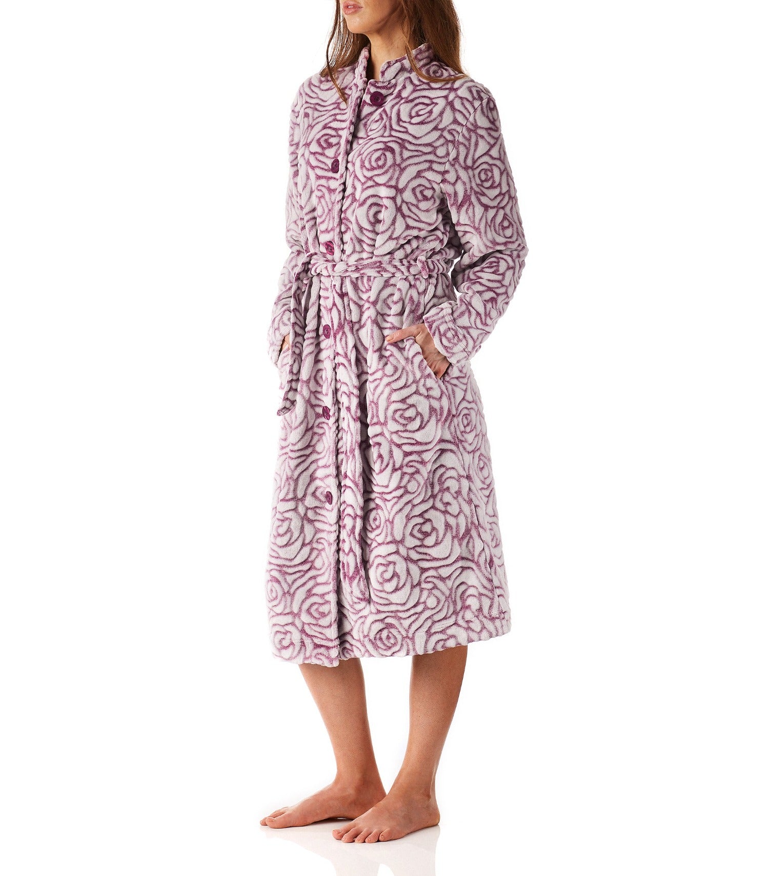 Women’s winter dressing gown | Raspberry Button Up Fleece Dressing Gown | Magnolia Lounge Australia