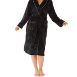 Women's Winter Deep Charcoal Shawl Collar Fleece Dressing Gown Magnolia Lounge