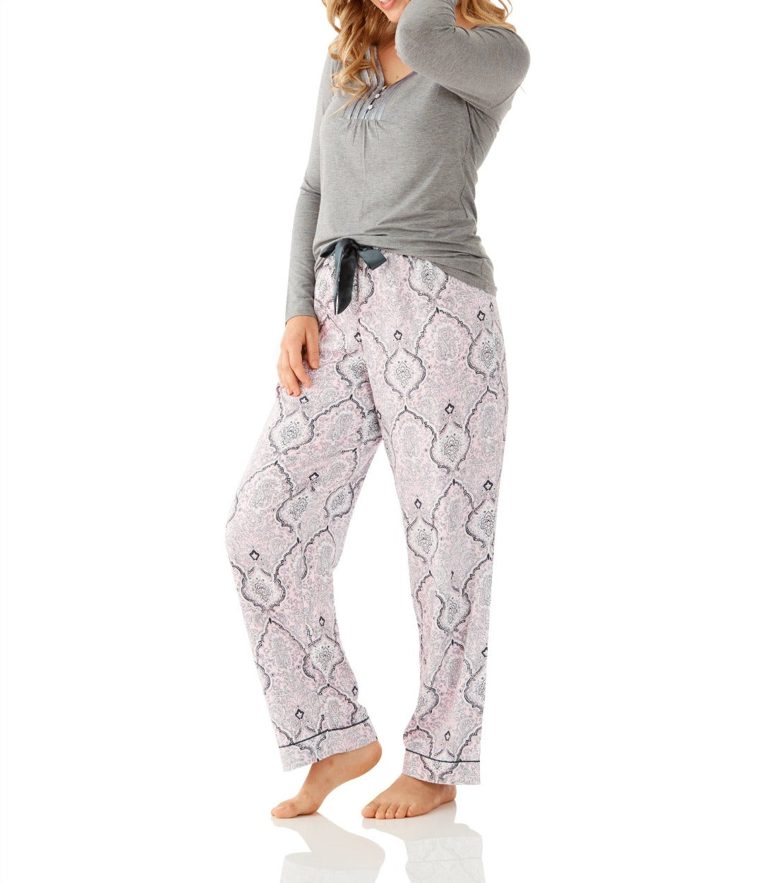 Charcoal Henley Tee and Shiva Viscose Cotton Pant Pyjama Set | Women's Winter Pyjama Sets | Magnolia Lounge Australia