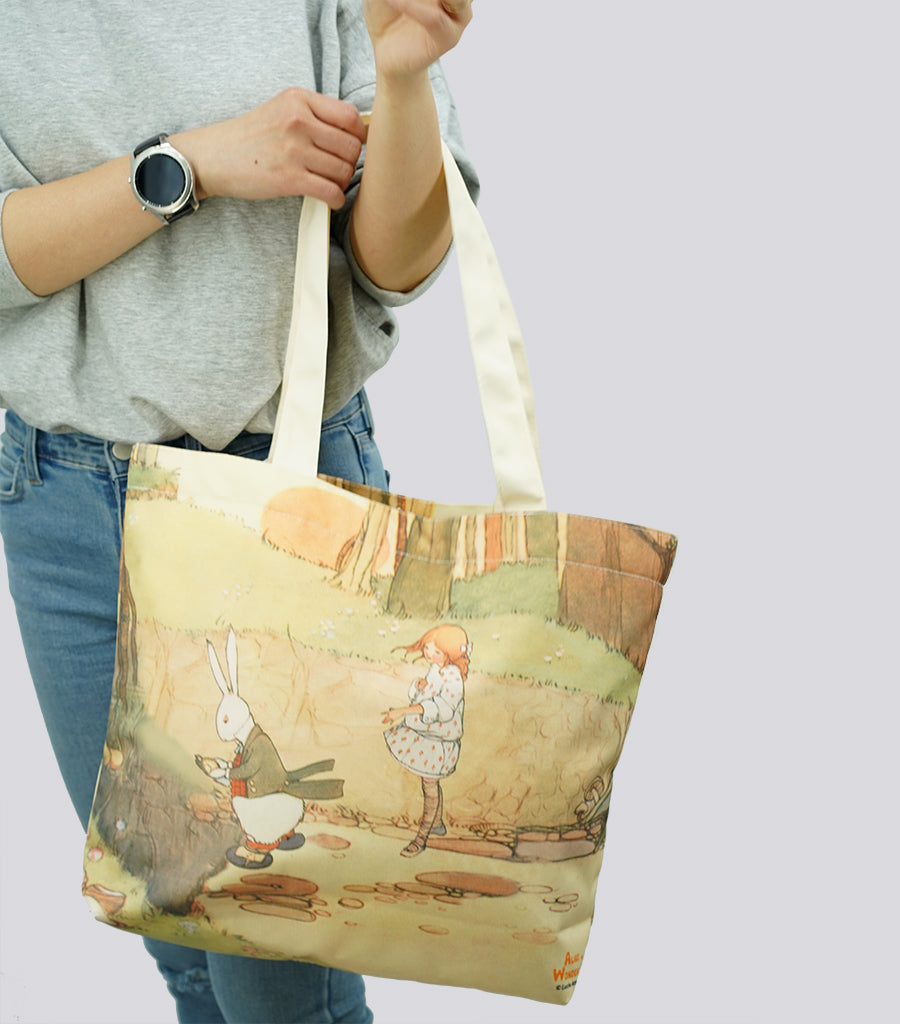 Alice In Wonderland Canvas Daily Tote Shopping Bag - Alice with Rabbit Young Spirit