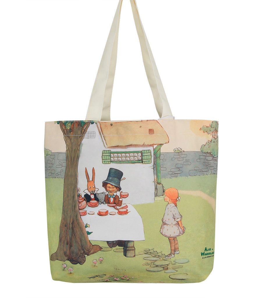 Alice In Wonderland Canvas Daily Tote Shopping Bag - Alice with Mad Hatter Young Spirit