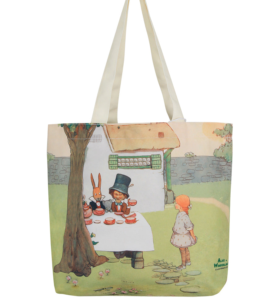 Alice In Wonderland Canvas Daily Tote Shopping Bag - Alice with Mad Hatter Young Spirit