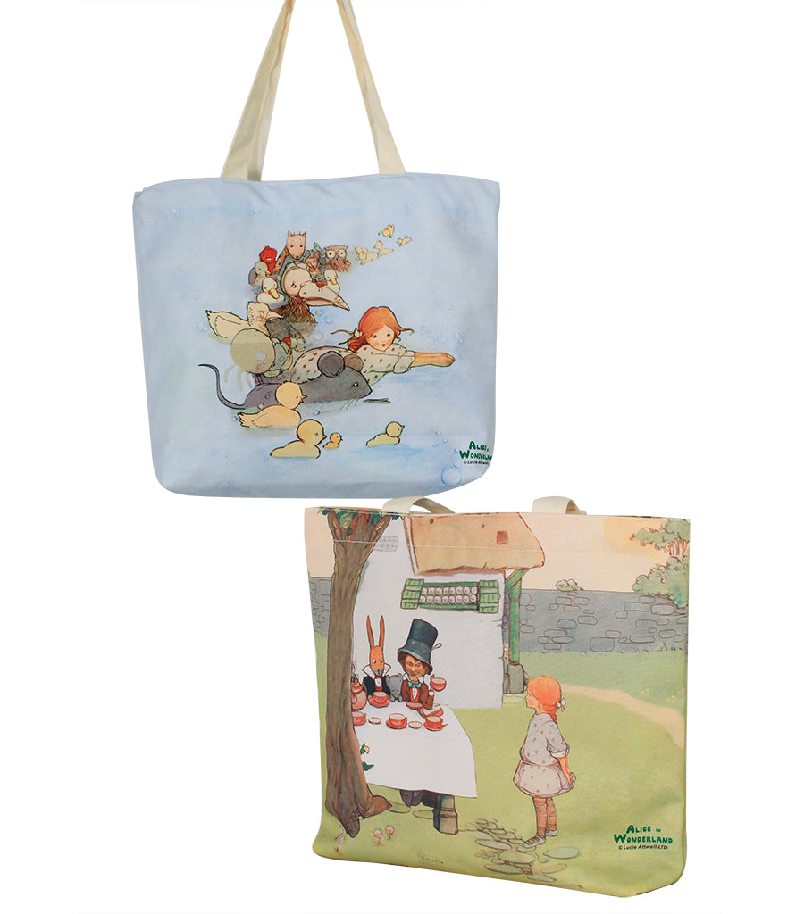 Alice In Wonderland Canvas Daily Tote Shopping Bag - Alice with Mad Hatter Young Spirit