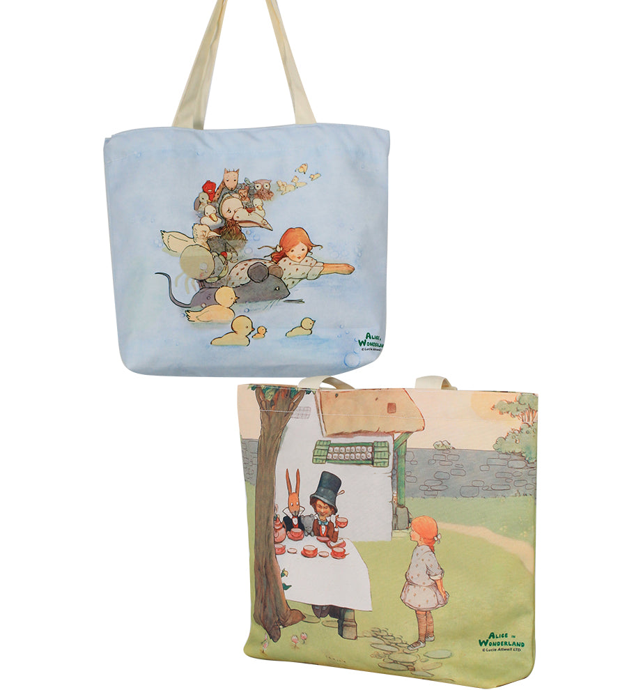 Alice In Wonderland Canvas Daily Tote Shopping Bag - Alice with Mad Hatter Young Spirit