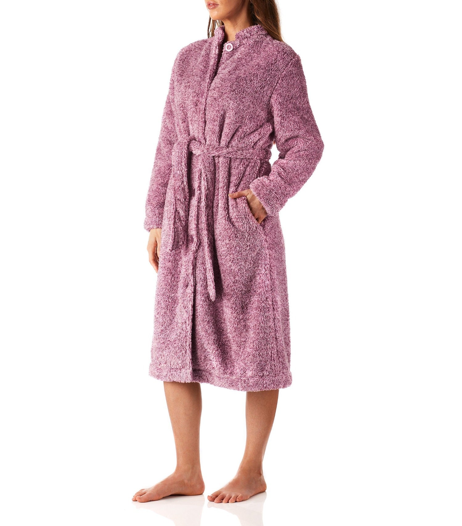 Women's Winter Dressing Gown Australia | Berry Marle Button Through Fleece Dressing Gown | Magnolia Lounge