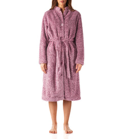 Women's Winter Dressing Gown Australia | Berry Marle Button Through Fleece Dressing Gown | Magnolia Lounge