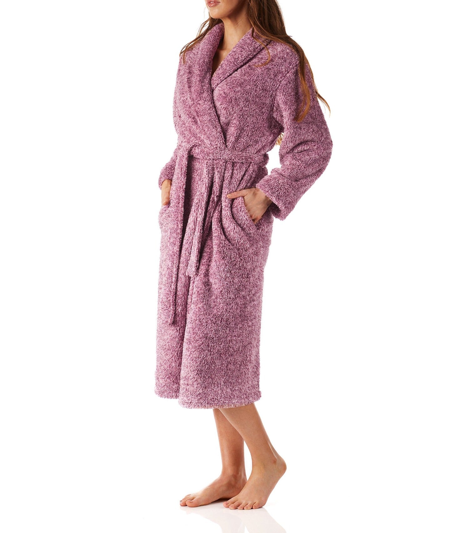 Women's Winter Dressing Gown Australia | Berry Marle Shawl Collar Fleece Dressing Gown | Magnolia Lounge