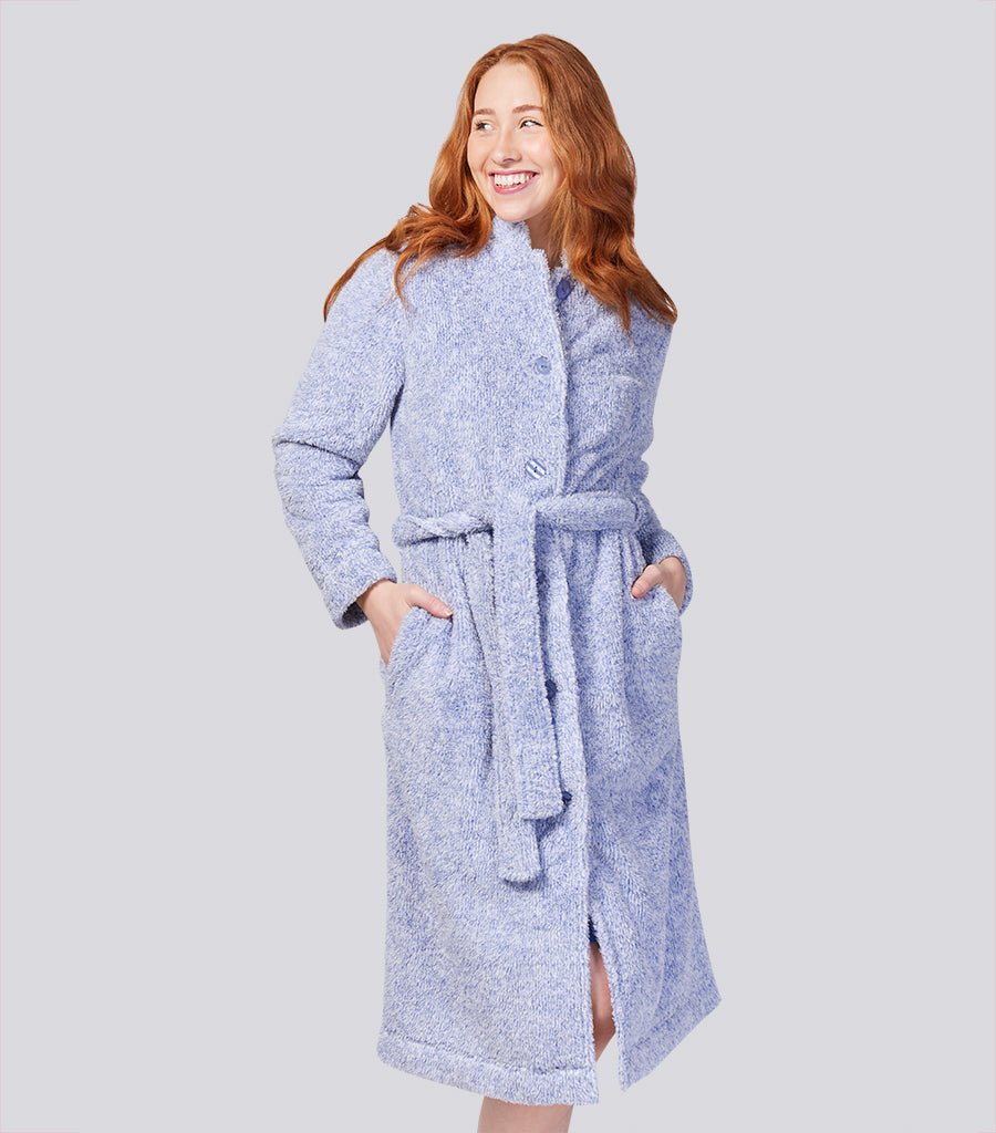 Blue Marle Button Through Fleece Dressing Gown Magnolia Lounge