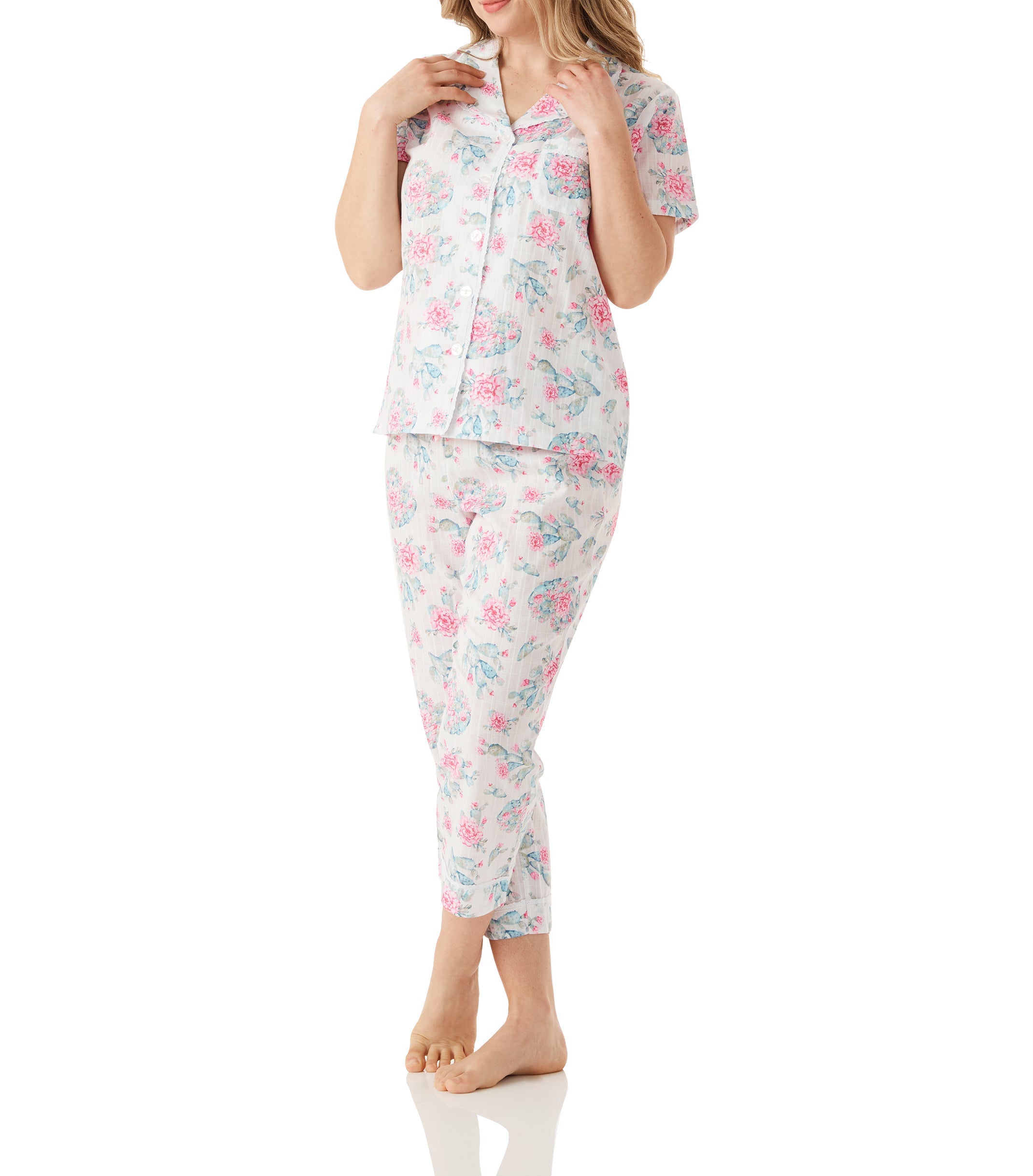 Cactus Cotton Pyjama Set with 7/8 Pant Magnolia Lounge