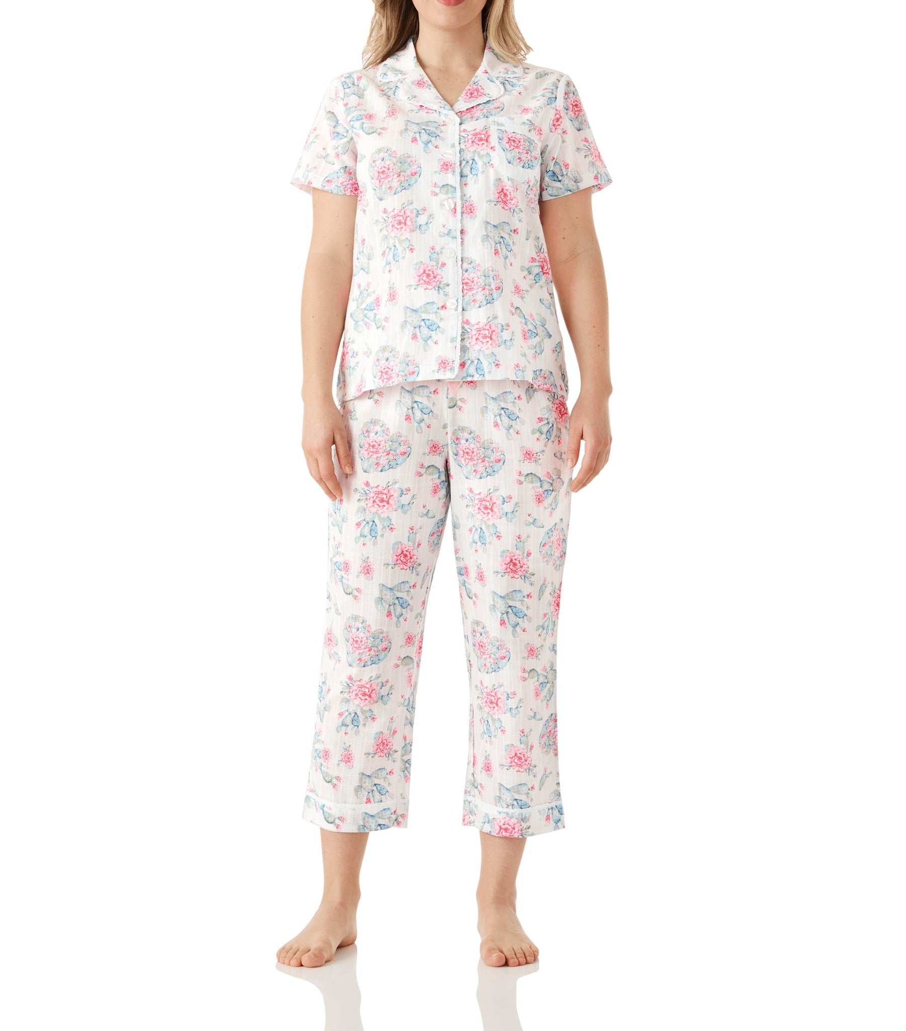 Cactus Cotton Pyjama Set with 7/8 Pant Magnolia Lounge