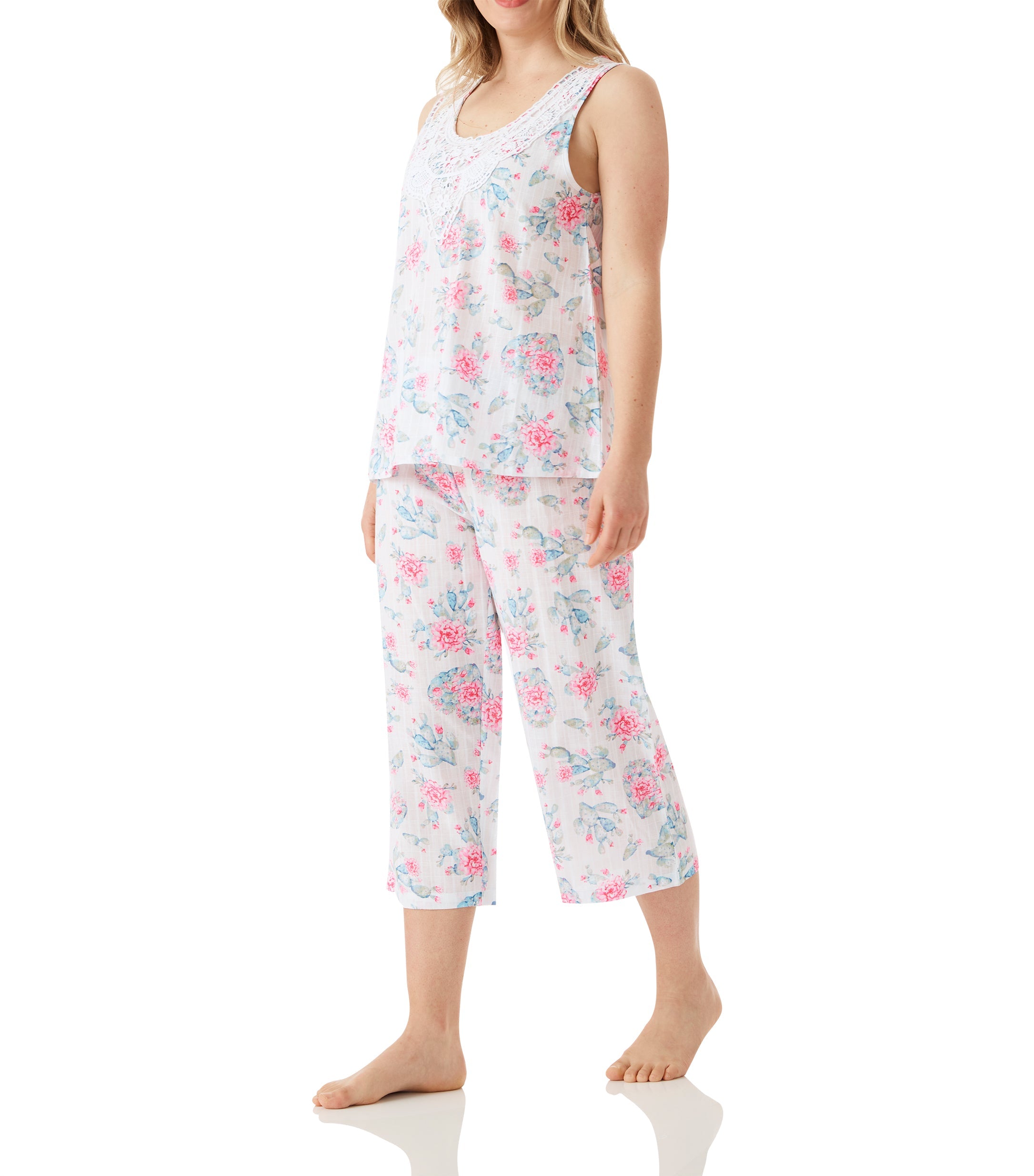 Cactus Cotton Tank & 3/4 Pant Pyjama Set Magnolia Lounge