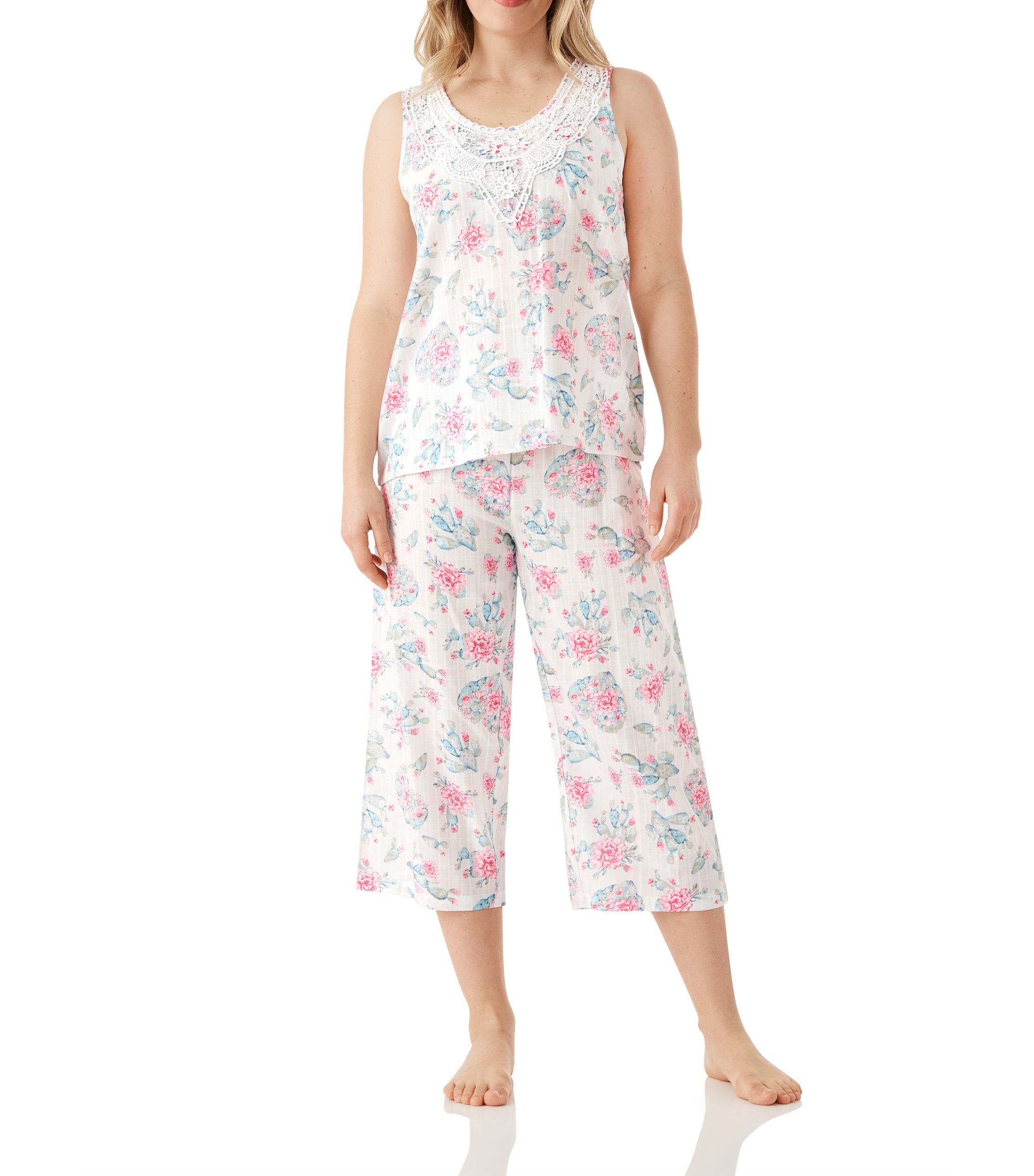 Cactus Cotton Tank & 3/4 Pant Pyjama Set Magnolia Lounge