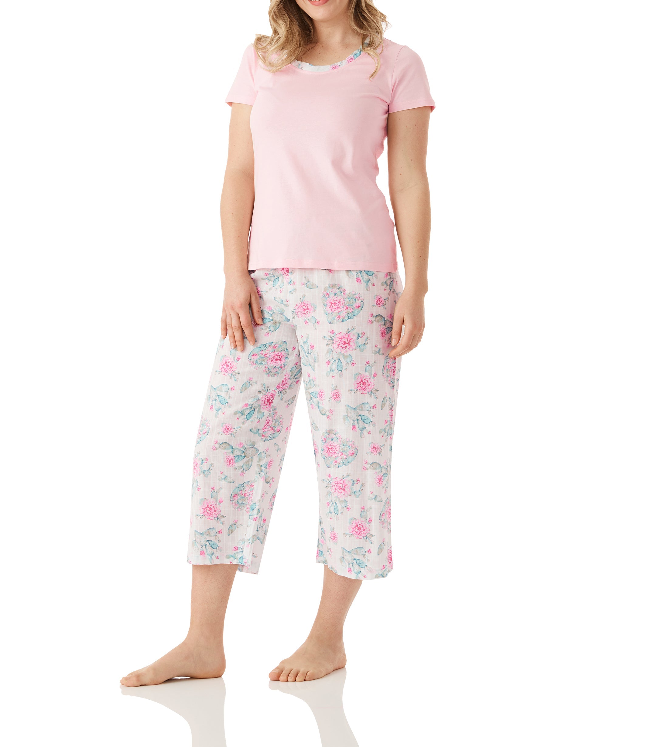 Cactus Cotton Tee with 3/4 Pant Pyjama Set Magnolia Lounge