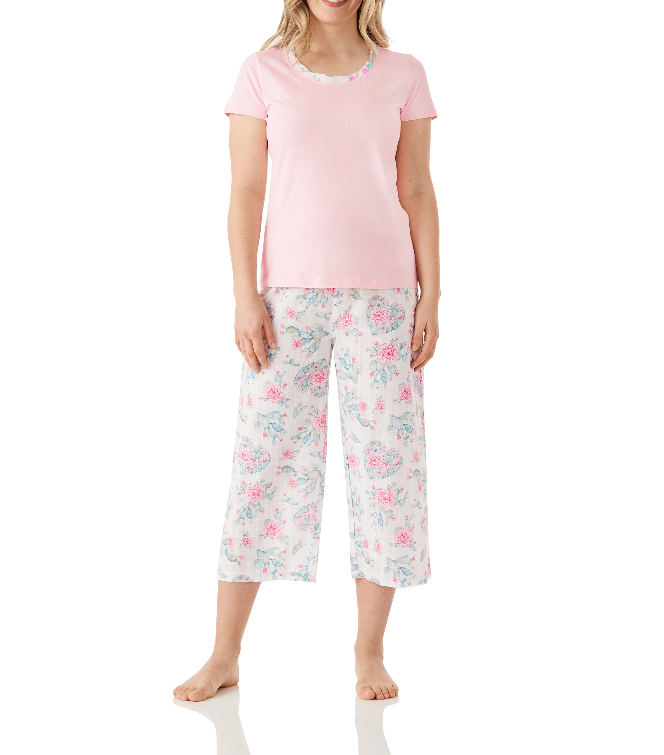 Cactus Cotton Tee with 3/4 Pant Pyjama Set Magnolia Lounge