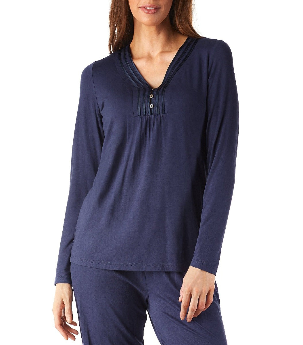 Women's Camilla Bamboo Elastane Henley Pyjama Tee | Magnolia Lounge Australia