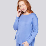 Cornflower Sky Bamboo Elastane Long Sleeve Batwing Sleeve Top Magnolia Lounge