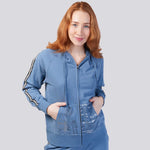 Denim Blue Ultra Soft Pure Cotton Fleece Hoodie Jacket - Alice In Wonderland Young Spirit